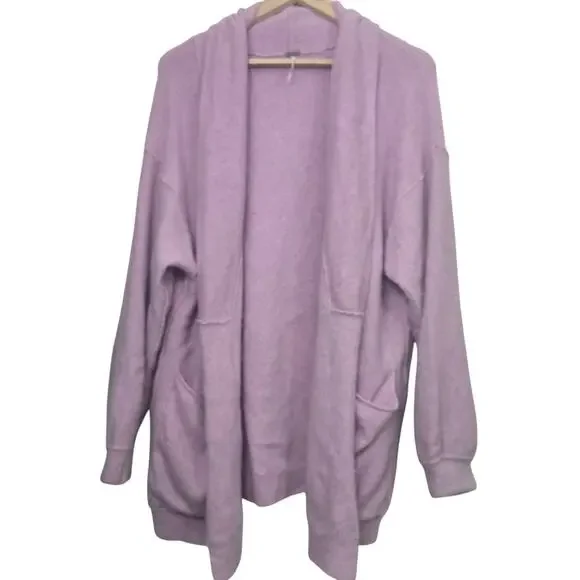 Free People Cashmere Duster Cardigan Size S Park Ave Lilac Pink Pockets Longline - Picture 3 of 9